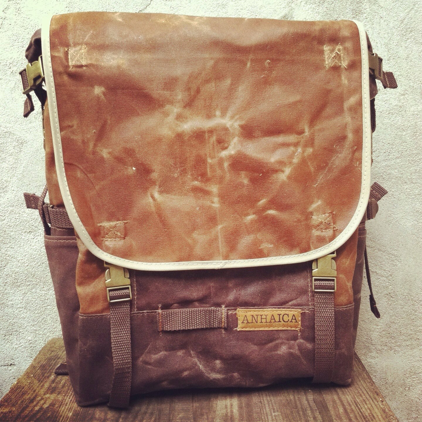 Brown Waxed Canvas Roll Top, Bicycle Backpack, Waterproof cycling bag