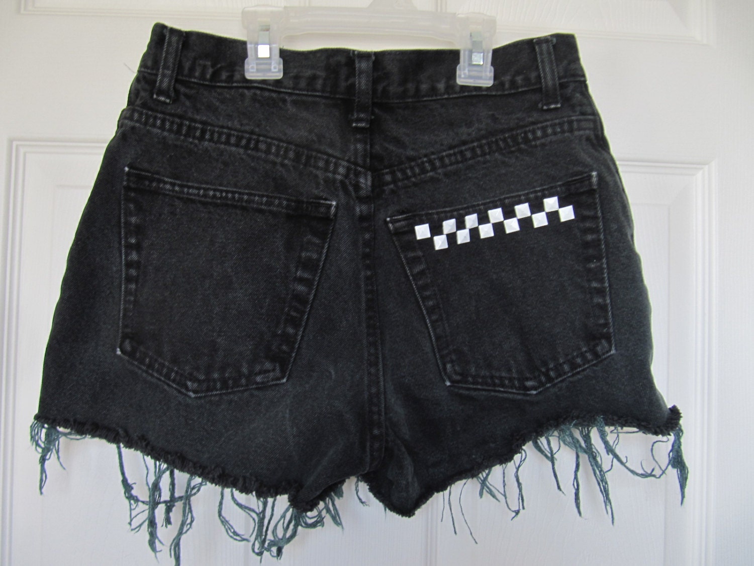 Black Studded Checkered Cut Off High Waisted Shorts Waist 27"