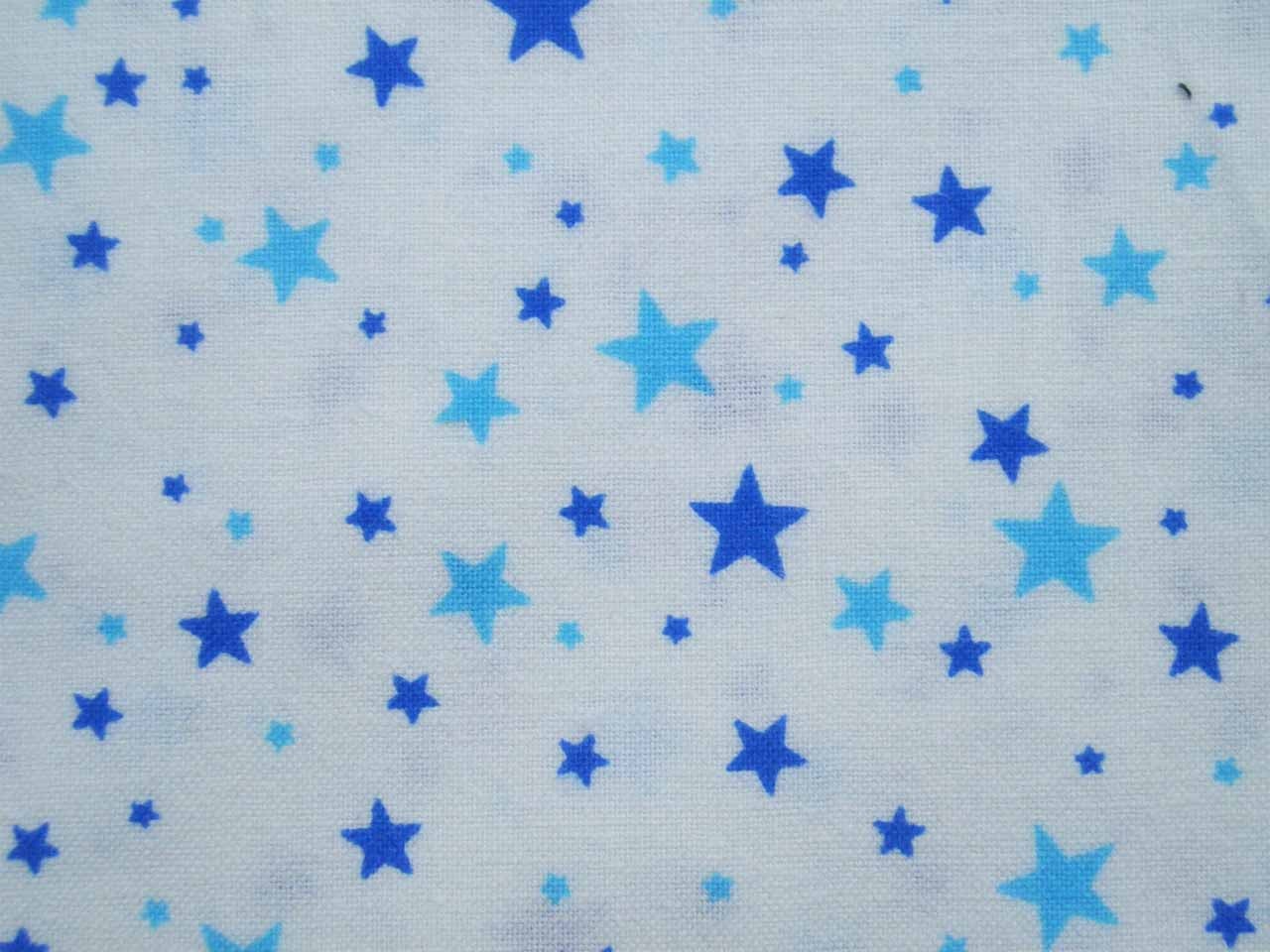 Small blue and turquoise stars, on white, fat quarter, pure cotton fabric