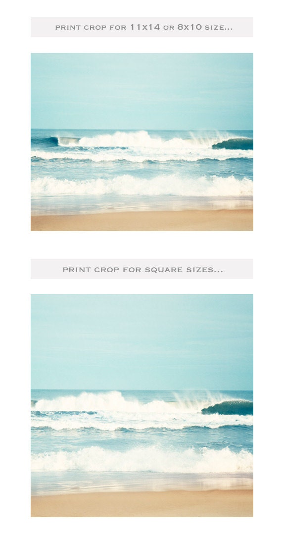 Ocean Photography - sea beach waves seascape water blue beige white seashore coastal wall art - 11x14, 8x10, 8x8 Photograph, "Salty Sea Air"