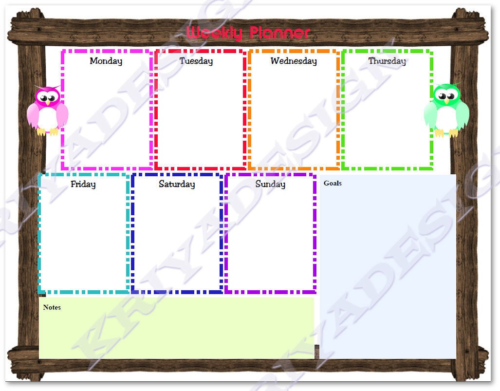 weekly planner, fun printable, printable weekly planner, INSTANT DOWNLOAD planner organizer owl, pdf printable file