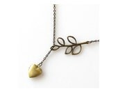 locket necklace, heart locket necklace, leaf lariat necklace, bridesmaid gift, leaf neckace, locket pendant