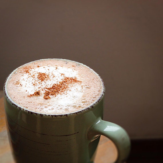 Cappuccino photography 8"x8"  Kitchen decor Romantic Mint Brown Dark Coffee Pastel