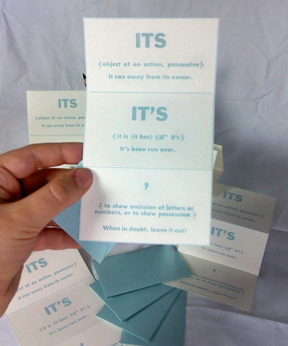 Wallet Grammar Card - Its It's & a note on apostrophe