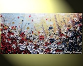 Original Art Abstract Painting Spring Flowers Red Poppies Floral Landscape Palette Knife Textured Poppy Flower 24x48" -Christine