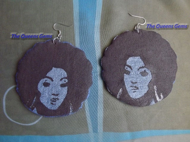 Dawnyele Afro Lady Denim Fabric Earrings