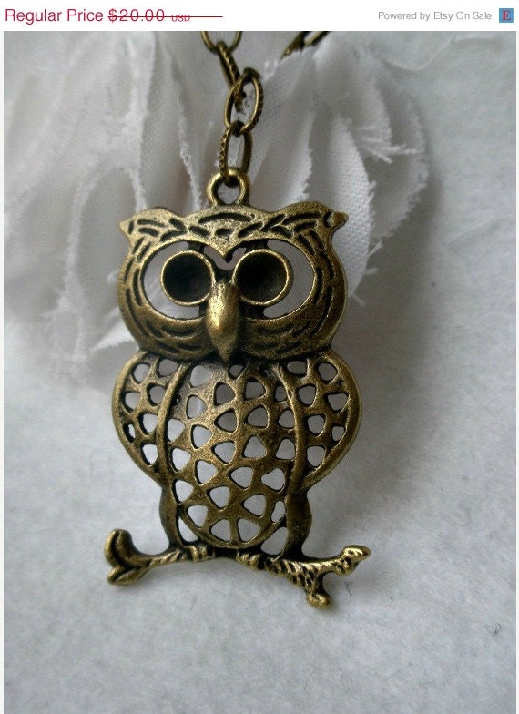 SALE Owl necklace- Large owl necklace- Cute owl necklace- Filigree owl necklace-Bird- Nature- Fashion necklace- Owl on a branch