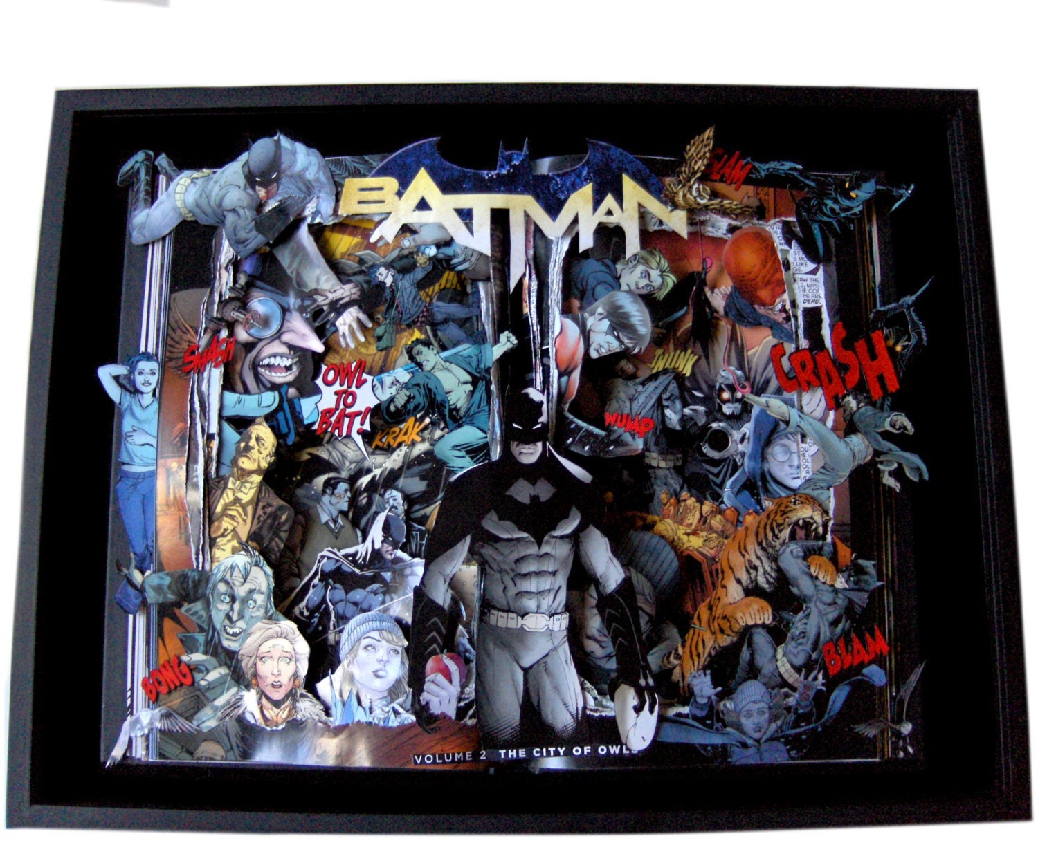 RESERVED Custom Order - BATMAN: City of Owls - Book Sculpture - Altered Book - Shadowbox FRAMED