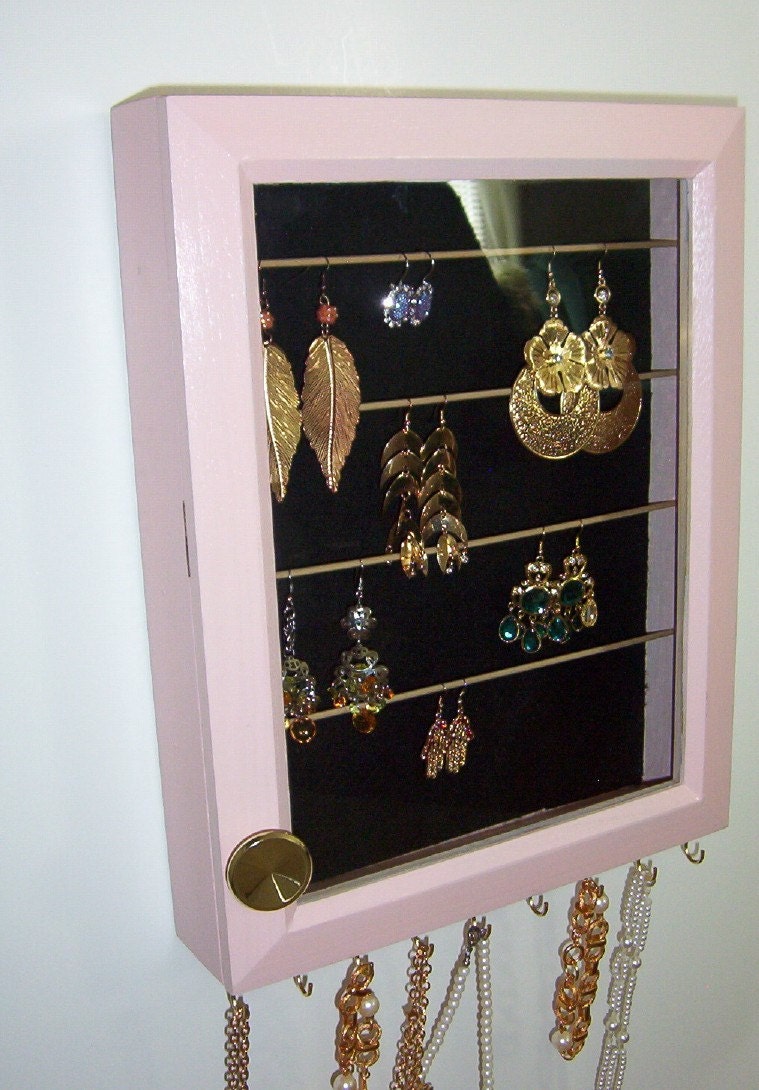 Powder Pink Jewelry Cabinet for Earrings and Necklaces