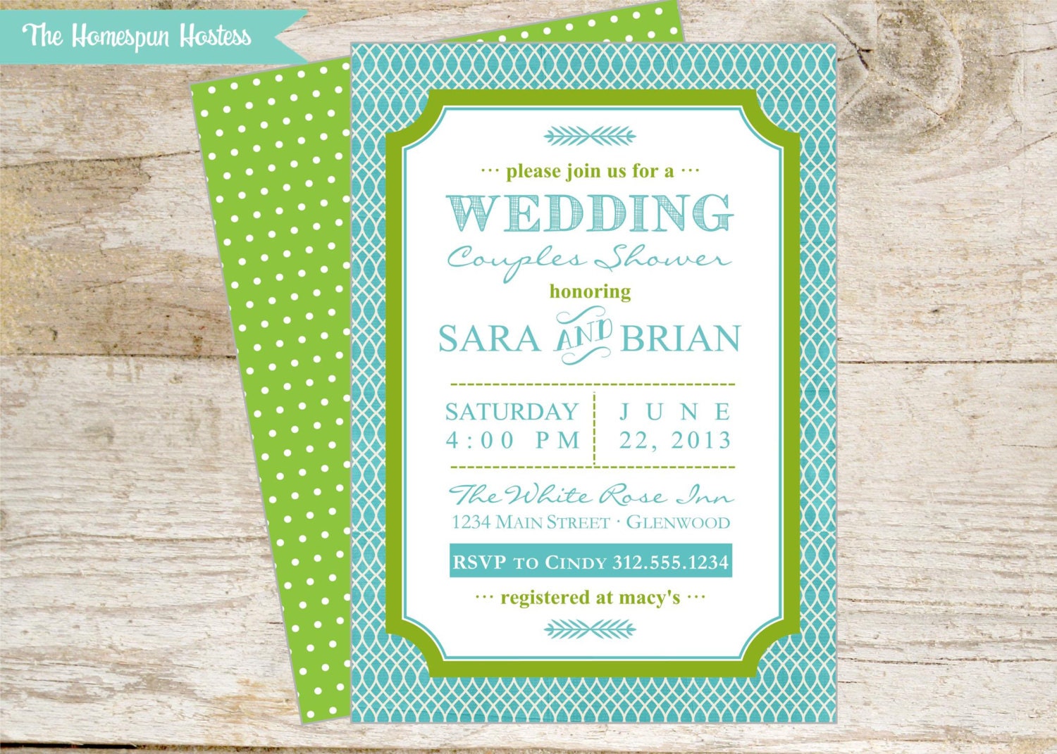DIY Printable Blue Green Invitation - Wedding Shower - Baby Shower- Birthday Party- Any Occasion