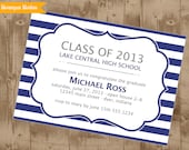 Any Colors- Printable Personalized Graduation Invitation- Navy Stripes or any colors Il_170x135