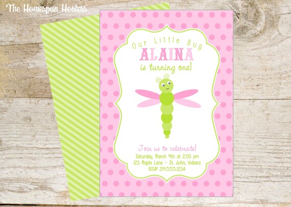 DIY Printable Pink and Green Bug Invitations - Dragon Fly Il_570xn