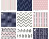 Crib bedding - Pink, Navy and Grey