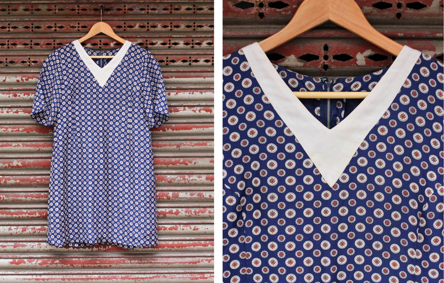 Vintage Printed Blue and White Dress