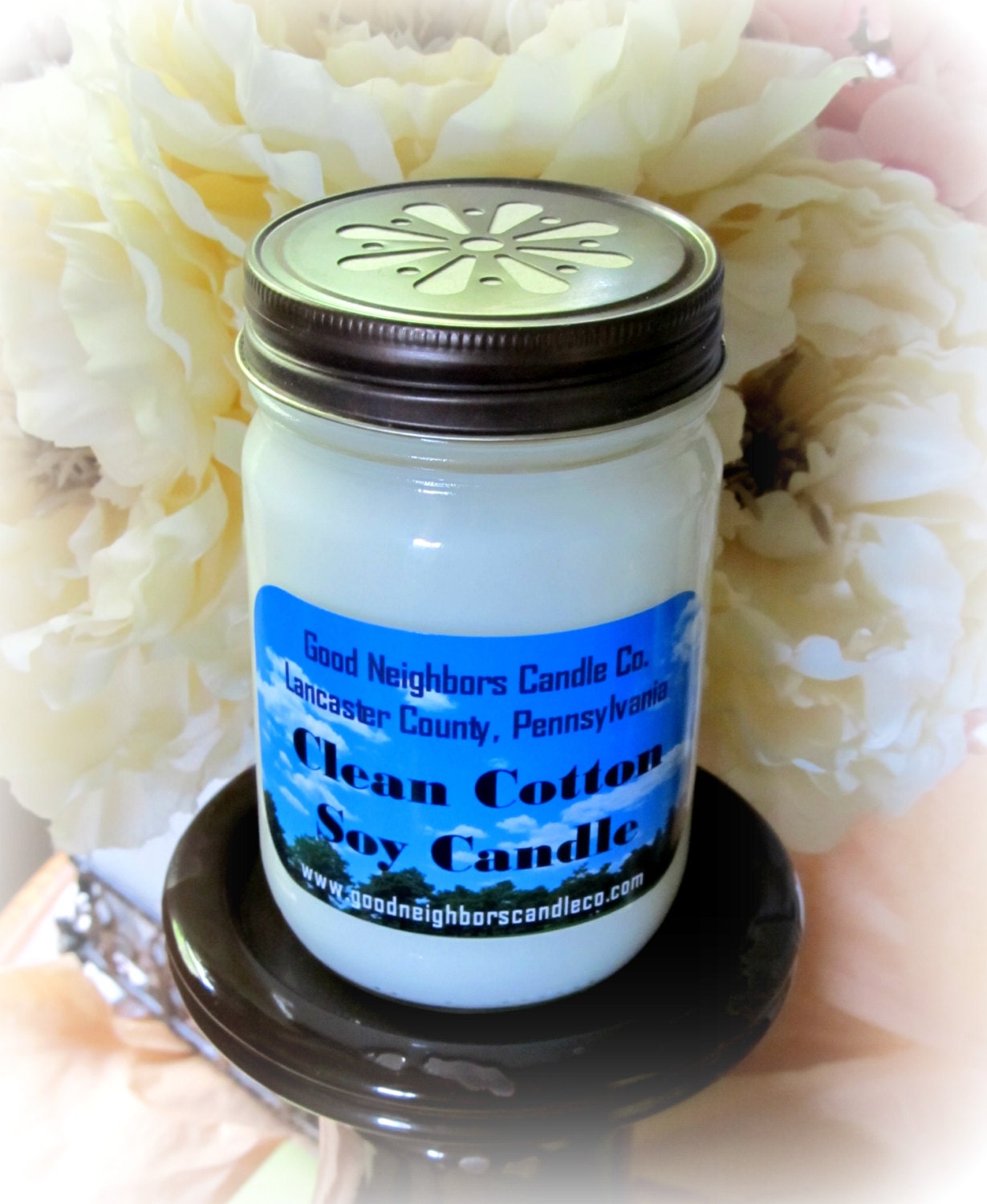 Soy Candle, 12 ounce, Clean Cotton, White Soy Candle, Fresh and Clean Scent, Hemp or Cotton Wick