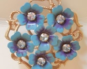 Vintage Avon Love Blossoms Brooch/ Pendant Enamel and Rhinestone 1972