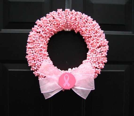 Find a Cure Pink Breast Cancer Awareness  Beaded  Wreath