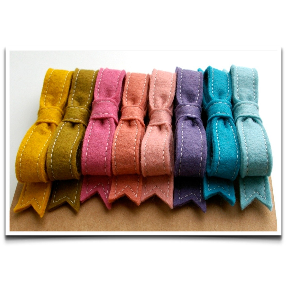 2 Wool Felt Bow French Barrettes // 15% Discount // LoftFullofGoodies