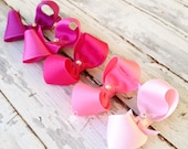 Pink Baby Girl Hair Bows, Assorted Set of 5 Bows, Hair Clip, Small Hair Bow, Two-Loop Hair Bow