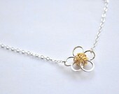 Spring Daisy Flower Necklace Silver and gold on 16 inch chain