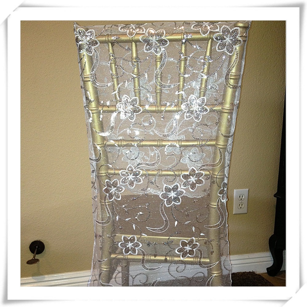 Sparkly Silver sequin flower wedding chair cover