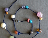 colorful chic beaded necklace on navy cotton cord
