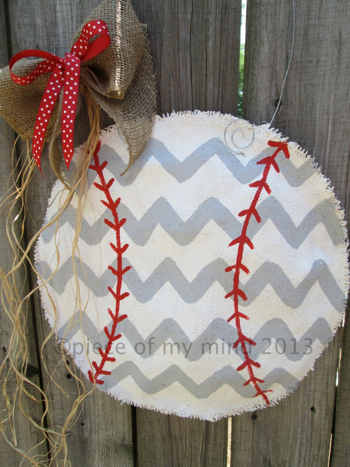 Baseball Burlap Door Hanger Gray Chevron