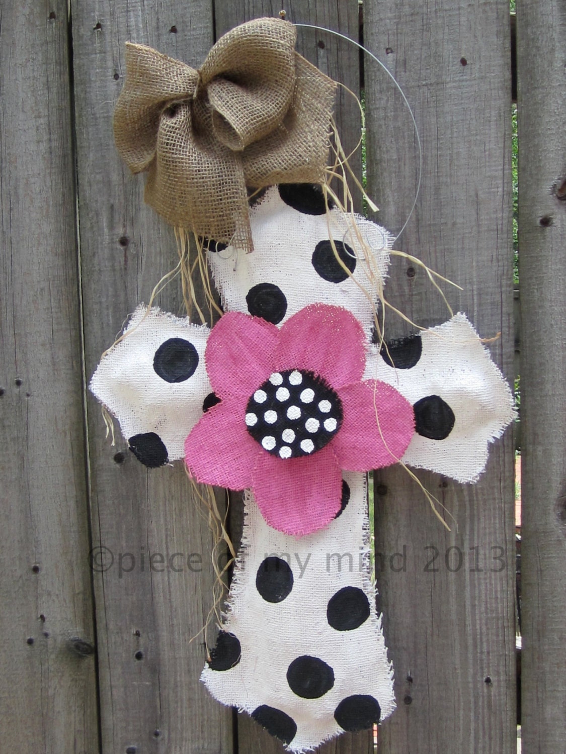 Burlap Cross Burlap Door Hanger Black and White with Flower