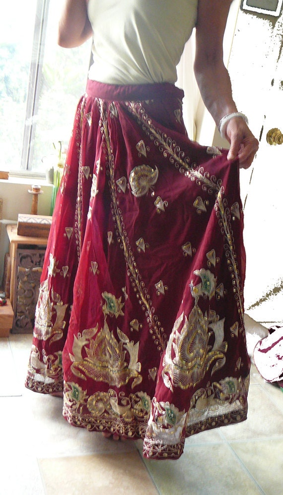 Long embroidered chiffon skirt, gypsy princess, costume fancy dress, belly dance