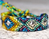 Crystal Studded Friendship Bracelet- blue, yellow, topaz, purple, silver