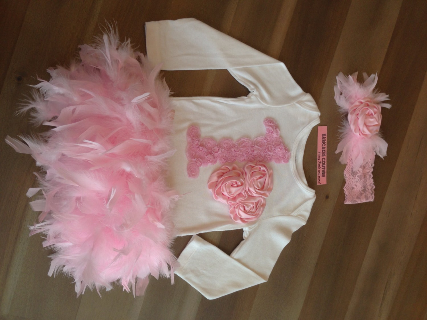 Cake Smash 1st Birthday Couture Outfit Full Feather Bloomer, Bodysuit & Headband Spring, Summer, Christening, Pageant, New Baby Photo Prop