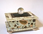Handmade Treasure Box in Cream Green & Gold for Home Office Decor Gifts and Treasures