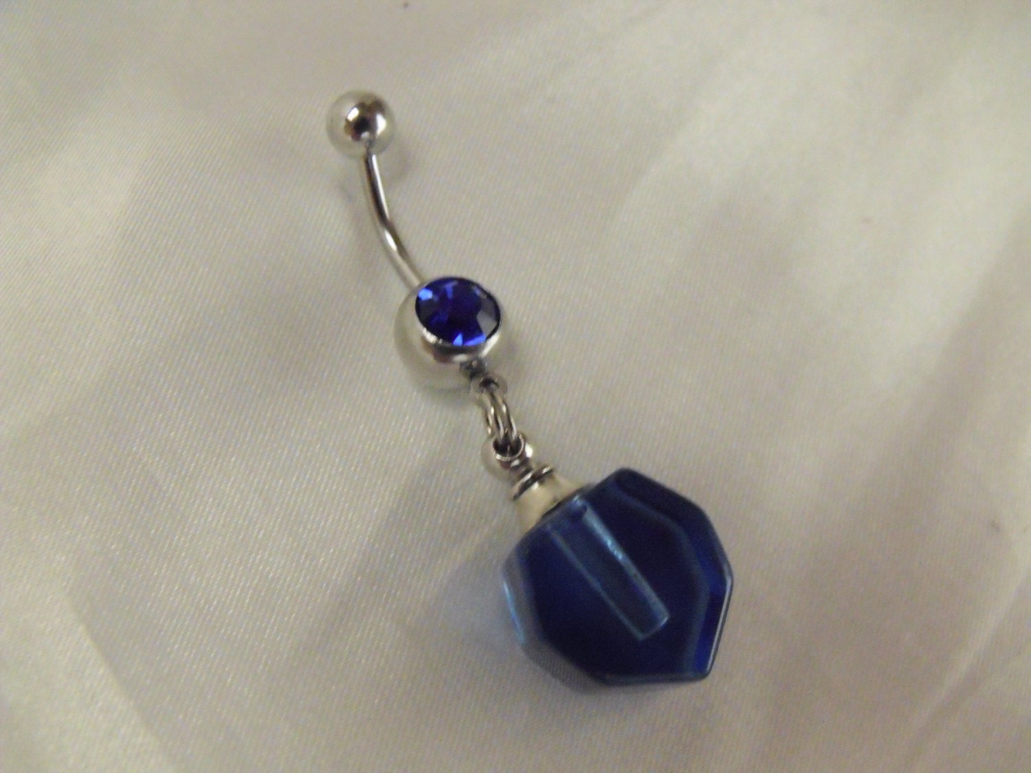 Perfume Bottle Belly Ring Cobalt Blue