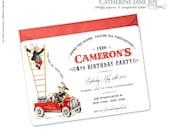 Sound the alarm -  Vintage Firetruck -  Custom Printable Invitation - Firefighter, Birthday