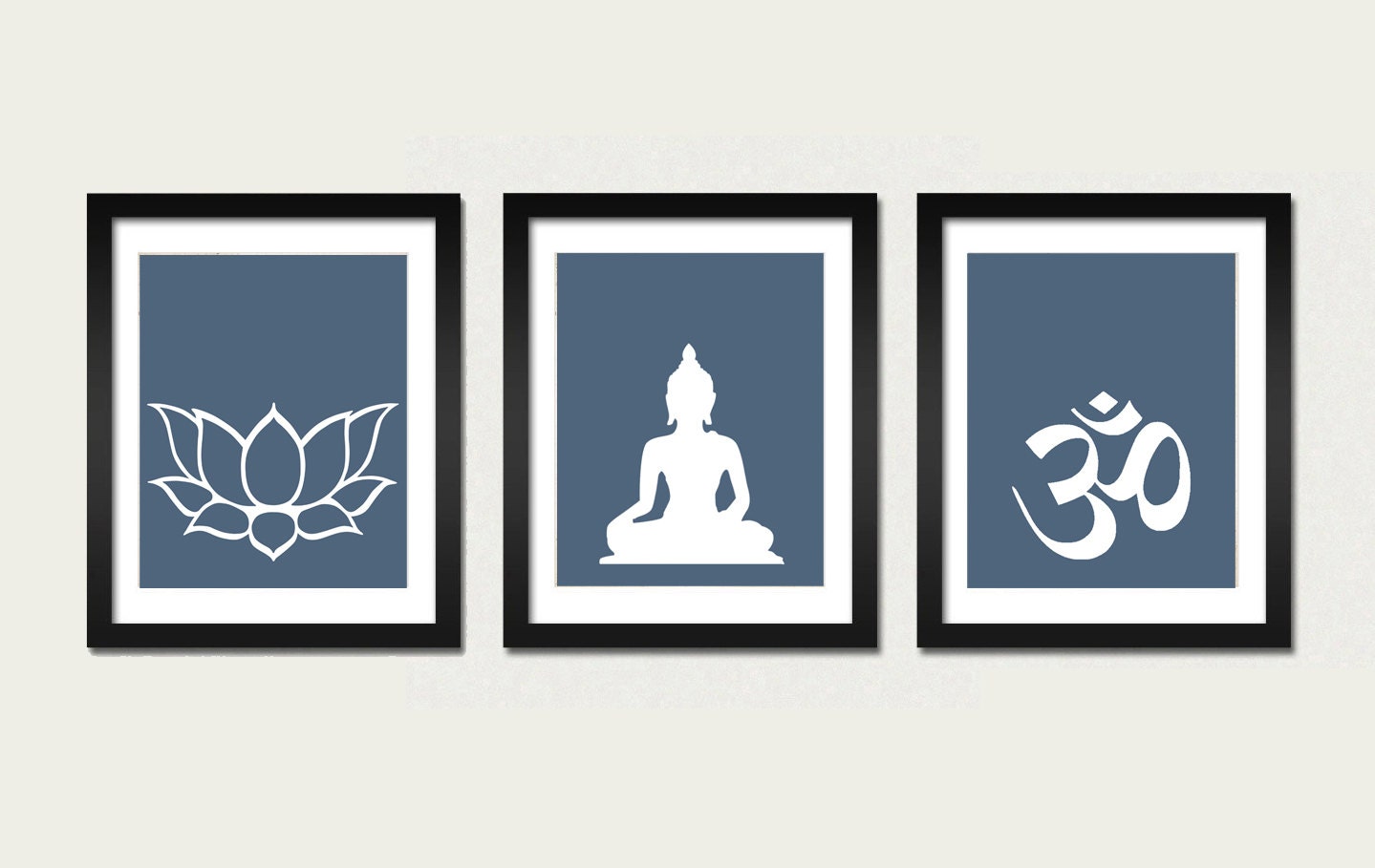 Namaste Set 3 Prints Om, Lotus and Buddha Art Prints 8x10 inch Modern Yoga