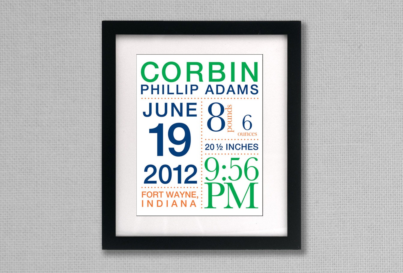 Birth Announcement Print Customized with Your Child's Stats: 11x14