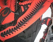 OOAK Couture Designer Recycled Neoprene Jacket with slashing and beading details - black red - MARDI GRAS costume