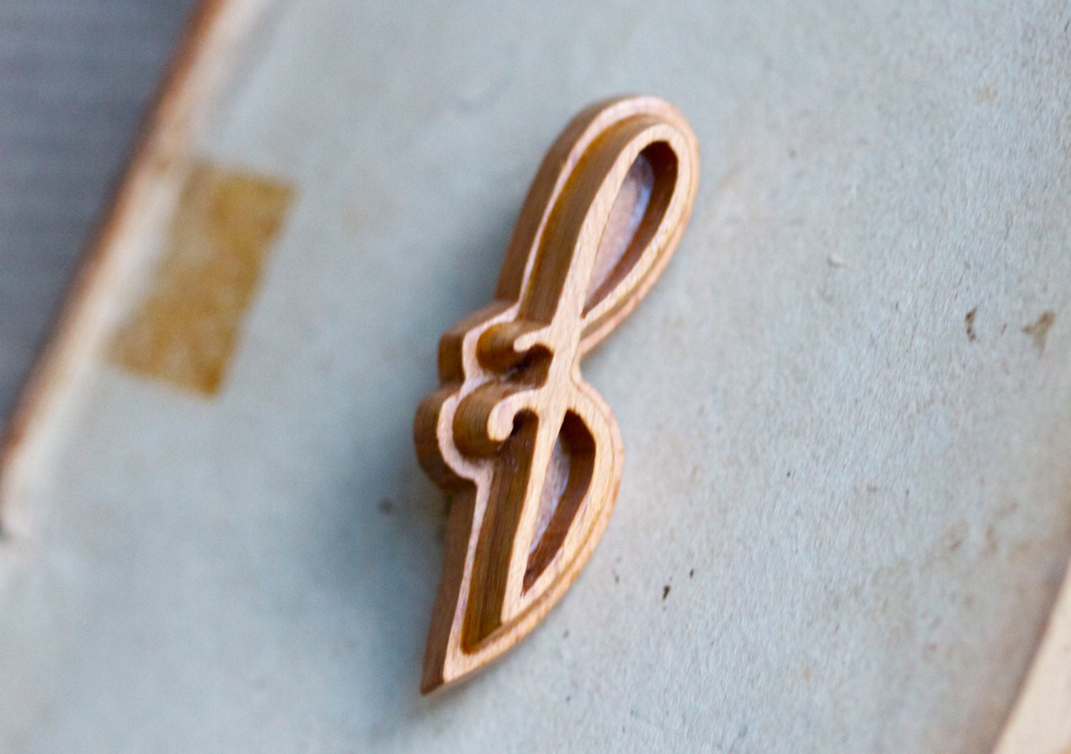 B is for Beautiful - Carved Natural Wood Letter B Brooch - Initial B
