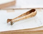 Antique Tiny Claw Serving Tongs - Brass and Patina