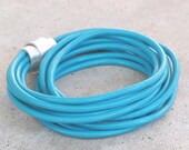 Skinny Leather Wrap Bracelet Necklace Turquoise with Silver Magnet  More in Avocado Bubblegum and Grape