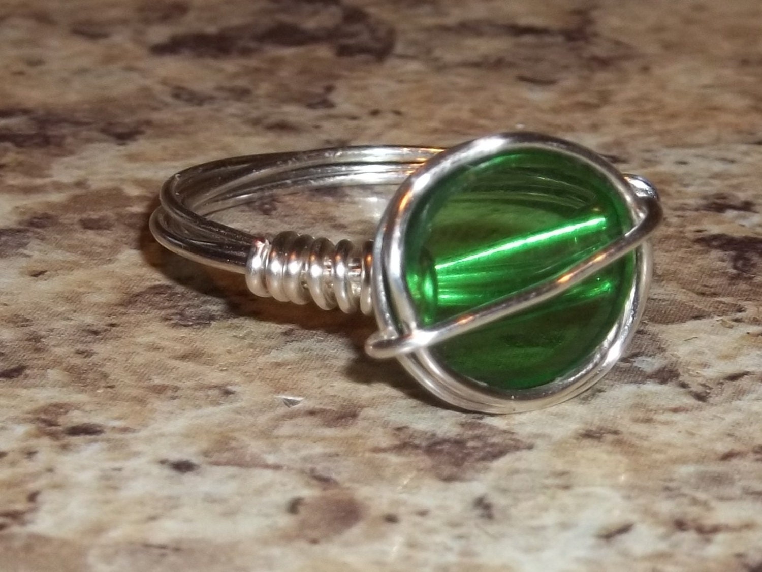 Recycled Green Wine Bottle Wire Wrapped Ring