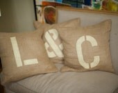 INITIALS & Ampersand PILLOW Covers 18x18 SET of 3- Shabby Chic Barn farm wedding decor, home decor