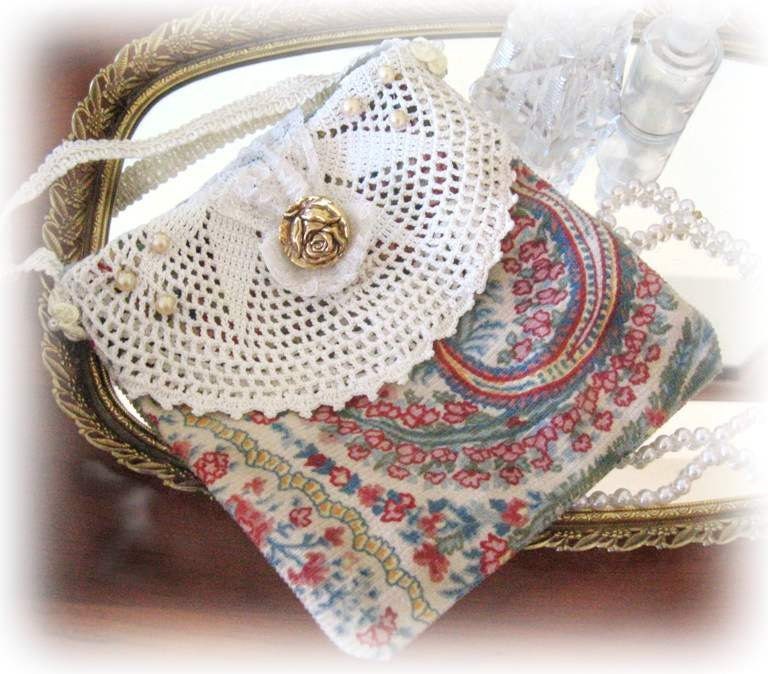 Small Handbag, Makeup Purse, Evening Bag, PAISLEY, Shabby Chic, Prim Primitive Cloth Handmade CharlotteStyle Decorative Folk Art