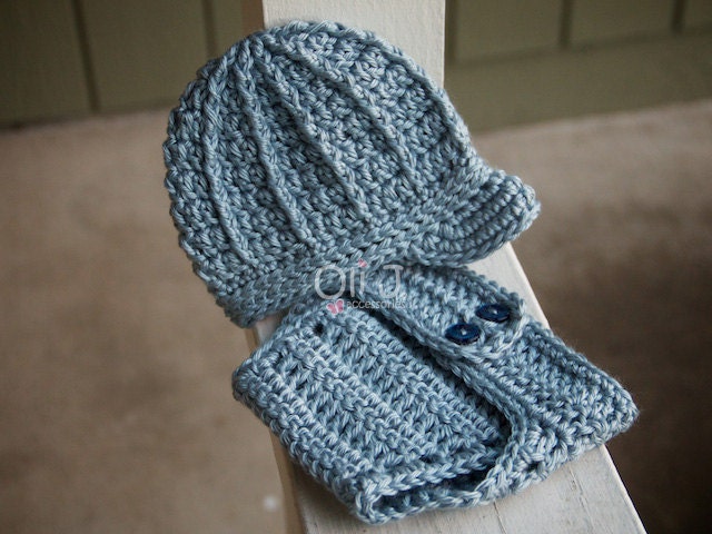 SALE SALE SALE Read-to-Ship Boy's Brimmed Beanie and Diaper Cover Photo Prop Set - Light Blue Newborn size