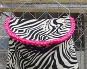 Wire Framed Lidded Clothespin Bag - Zebra and Pink