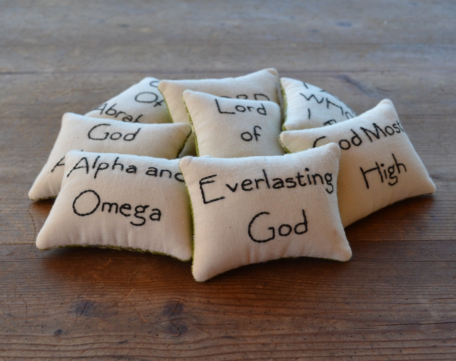 Names of God Religious Bowl Fillers - Tucks - Ornies - Decorative Pillows - Primitive -  Home Decor - Green - Flowers