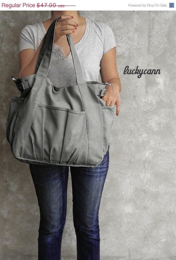 SUMMER SALE IRIS // Dark Grey // 051 // Canvas Bag by Luckycann // Sale // Sale