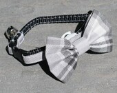 Cat Collar with Bow Tie - Gray Plaid