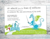 Little Prince birthday invitation - Medieval Castle Invitation - Dragon birthday - 5x7 boy birthday invitation
