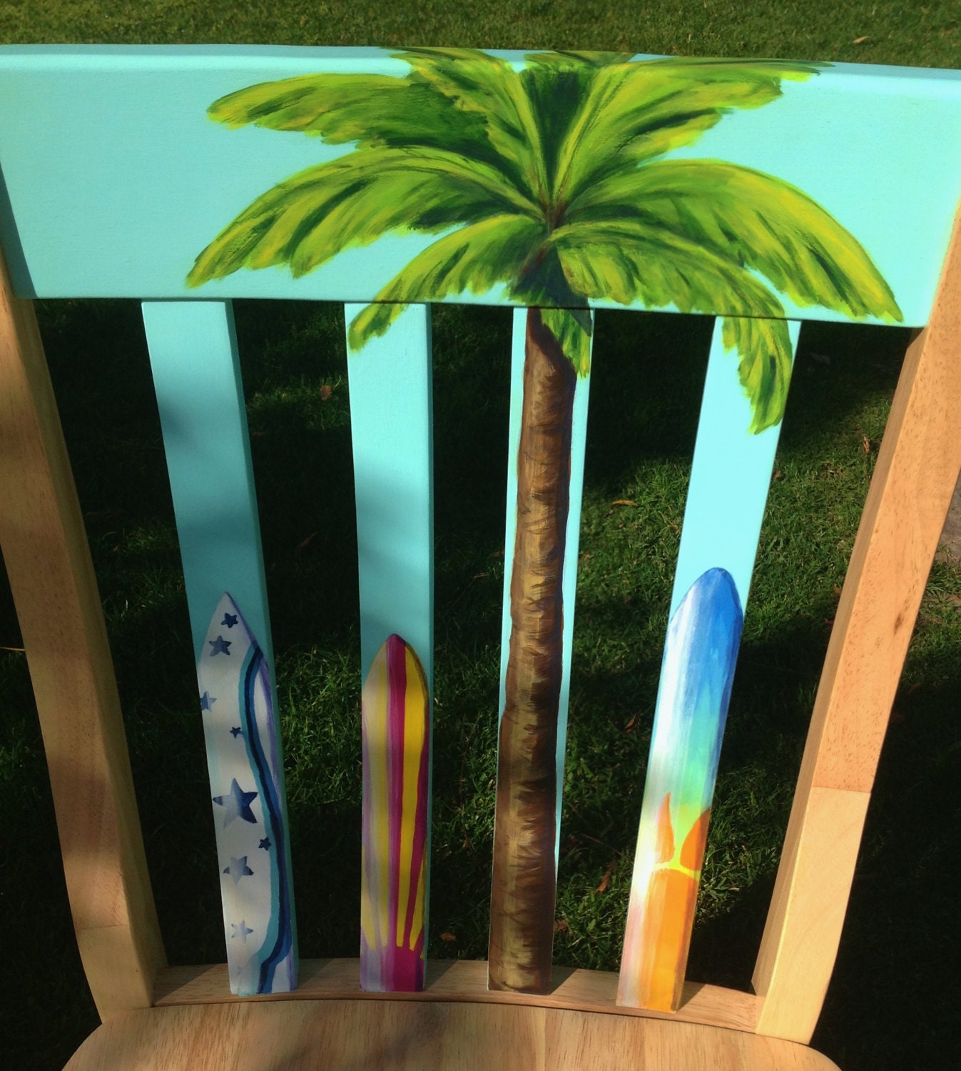 Hand painted girl's surfboard themed accent chair